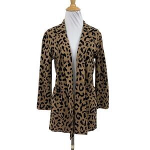 J Crew Cardigan Womens XS Extra Small Cheetah Wool Blend Open Front Sweater